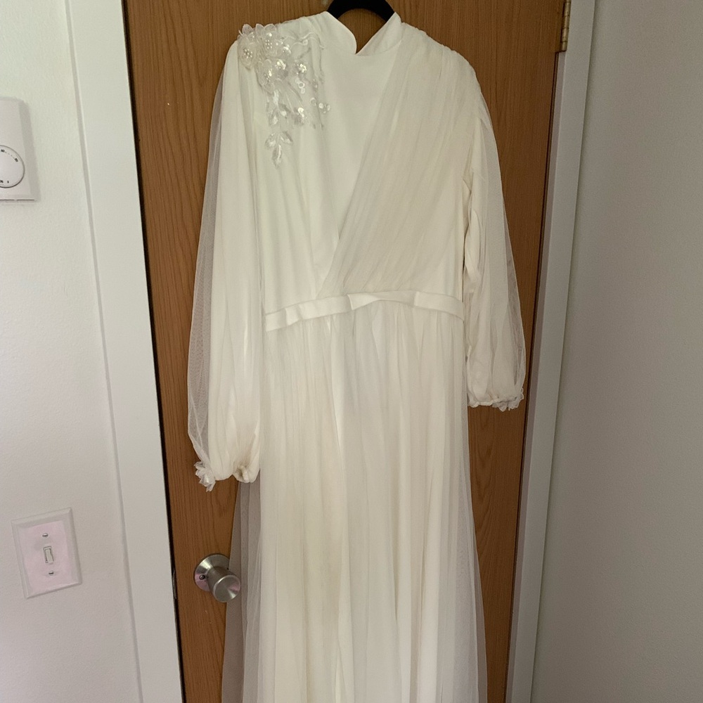 White modest evening gown
